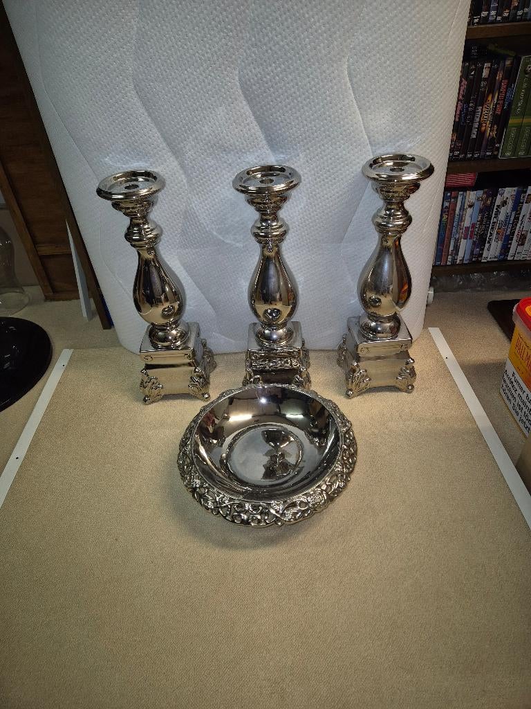 Kandelaars met schaal zilver, Ophalen, Zo goed als nieuw, Minder dan 100 cm