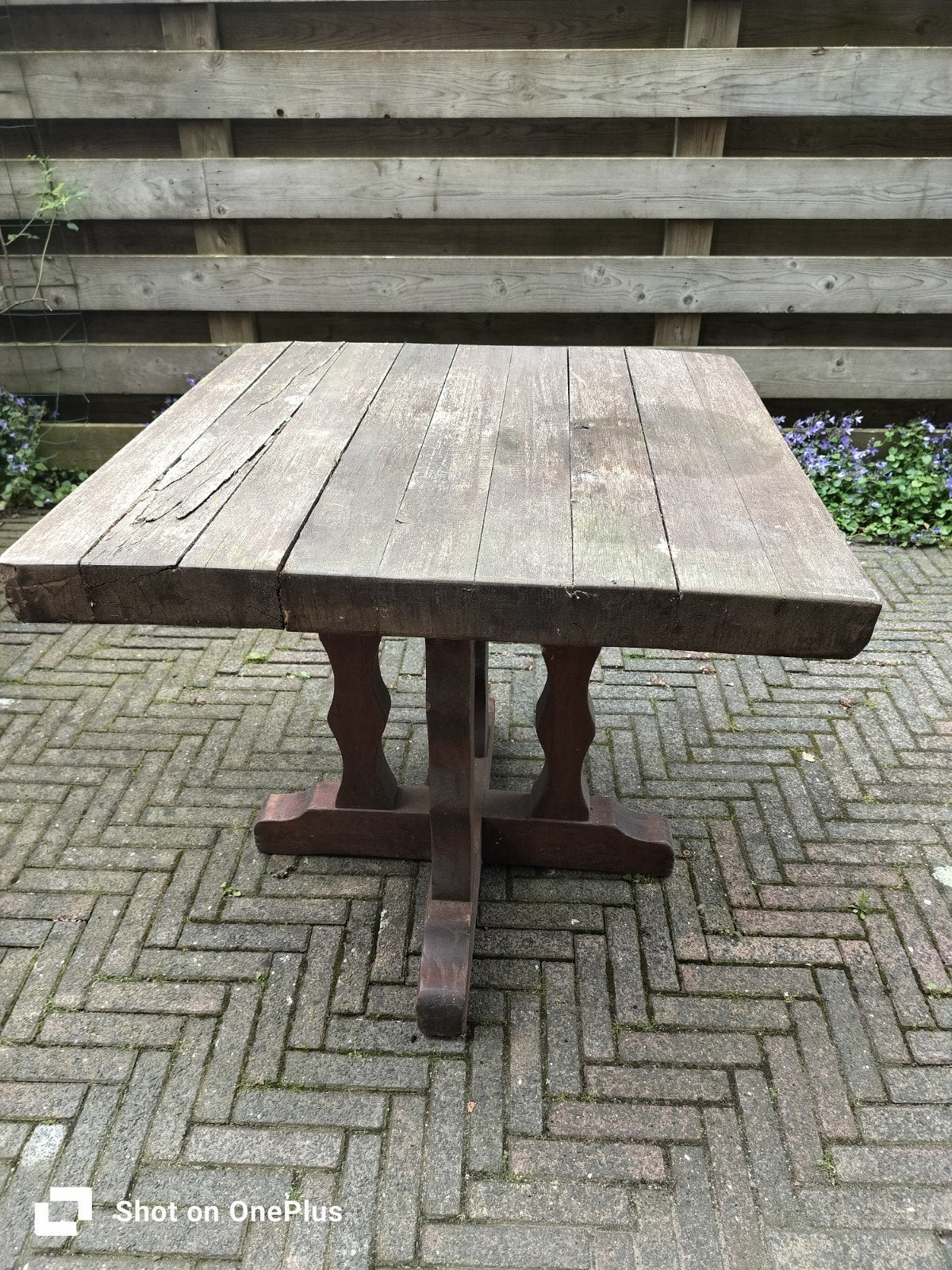 Robuuste houten tafel 81x81x74 cm, Ophalen, Gebruikt, Rechthoekig, 50 tot 100 cm