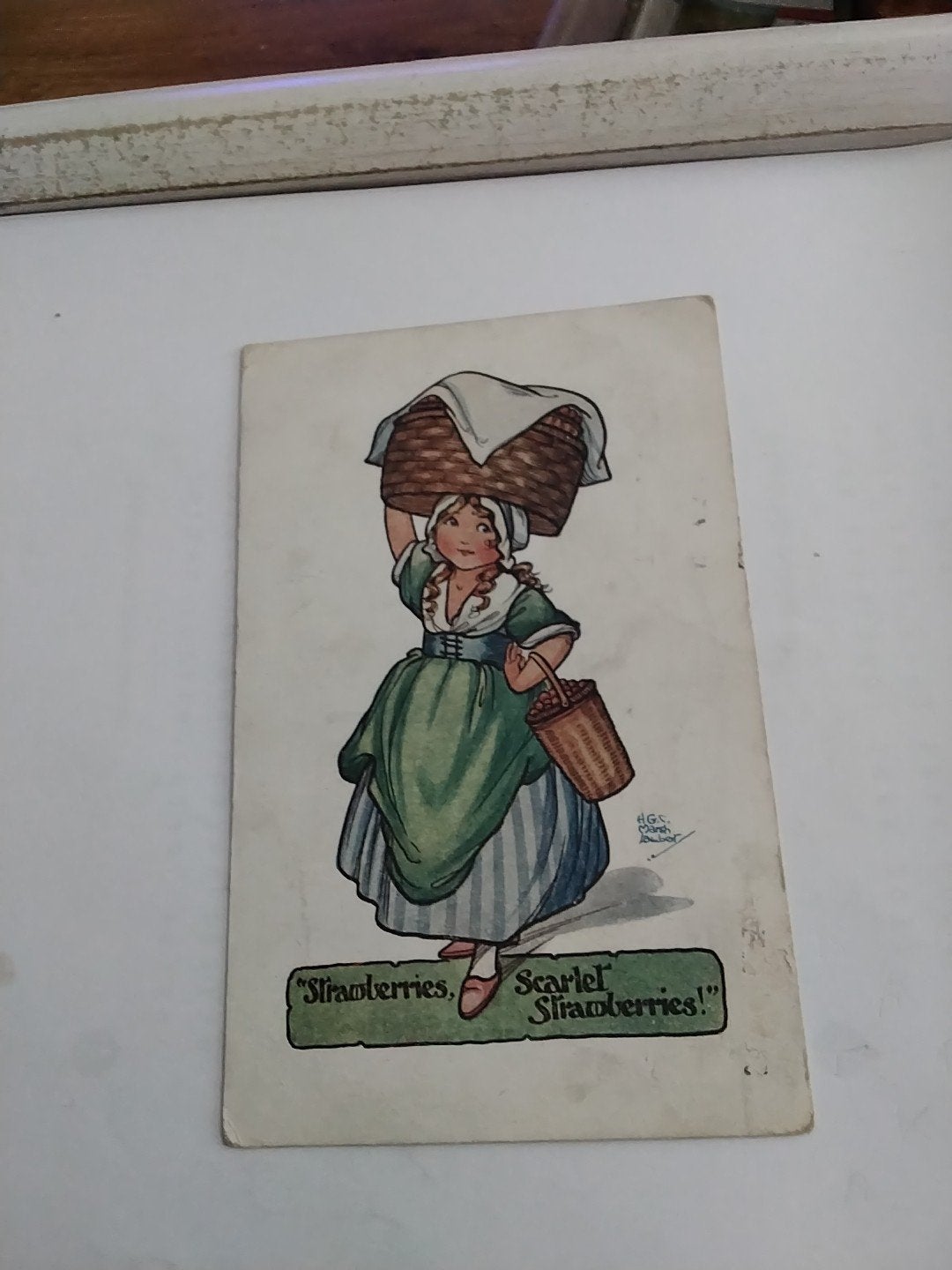 Vintage Ansichtkaart: "Strawberries, Scarlet Strawberries!", Ophalen of Verzenden, Voor 1920