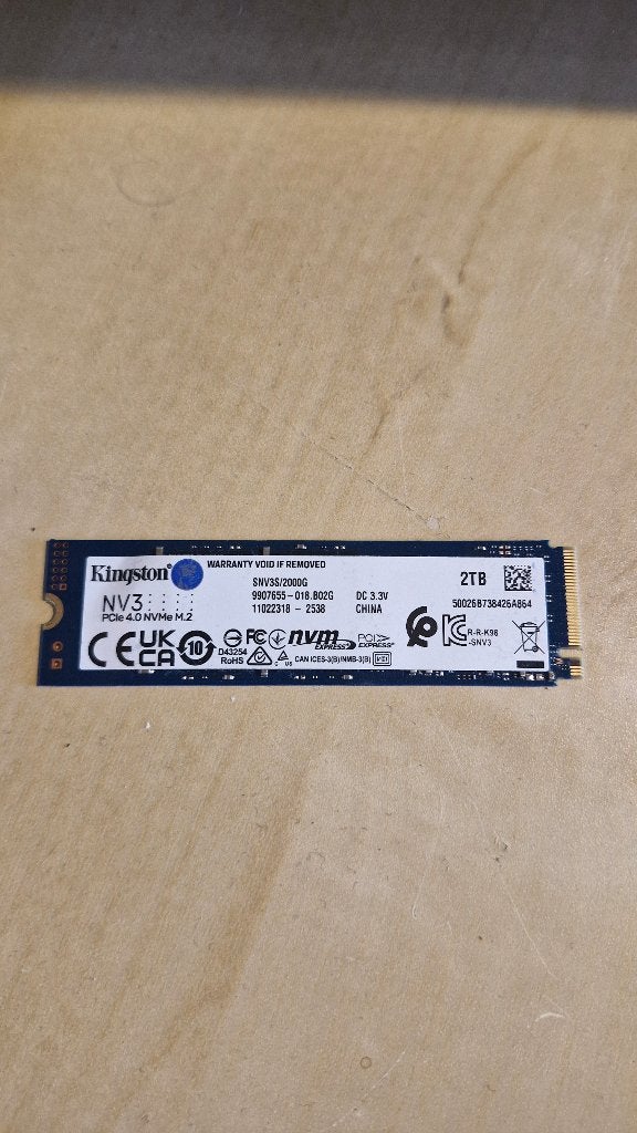Kingston NV3 2TB M.2 SSD, Computers en Software, Harde schijven, Intern, 2TB, Gebruikt, Kingston