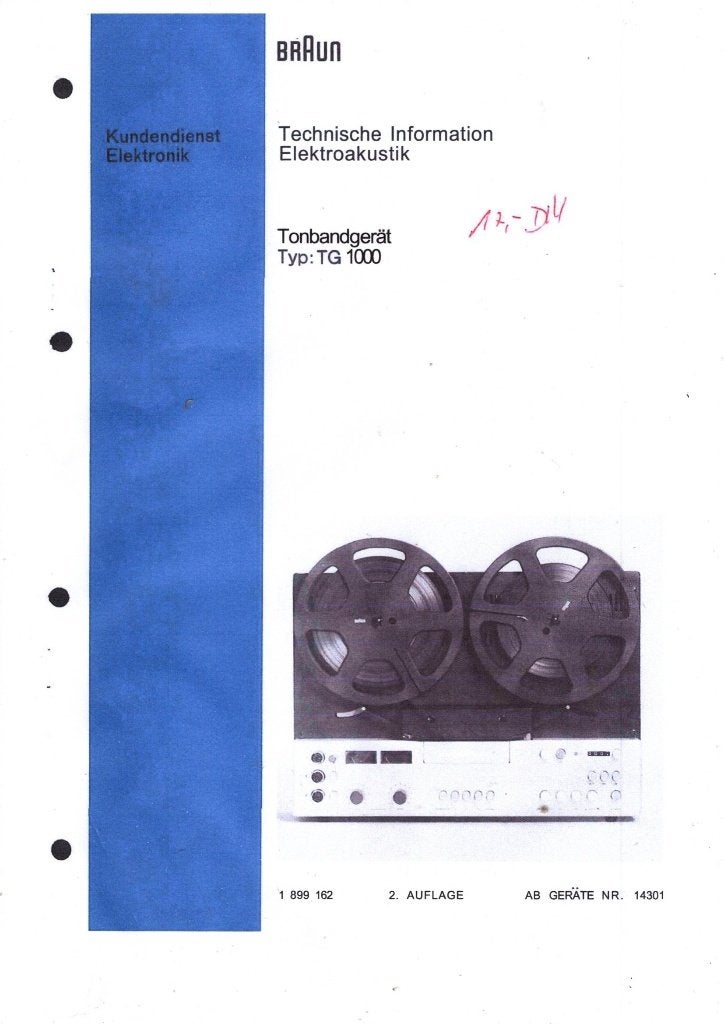 service manual BRAUN TG 1000, Verzenden, Nieuw