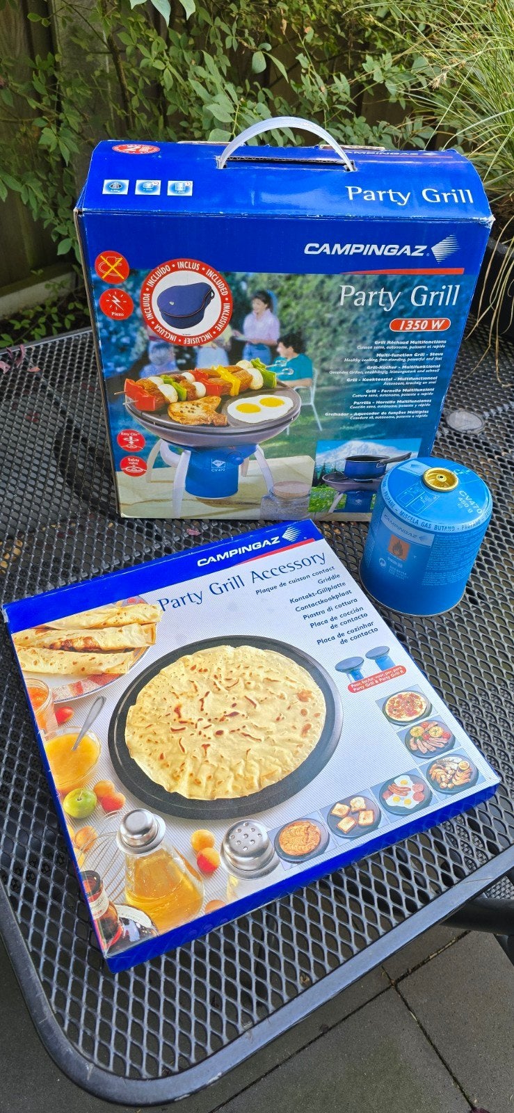Campingaz party grill + contactgrill plaat camping., Ophalen of Verzenden, Zo goed als nieuw, Campingaz