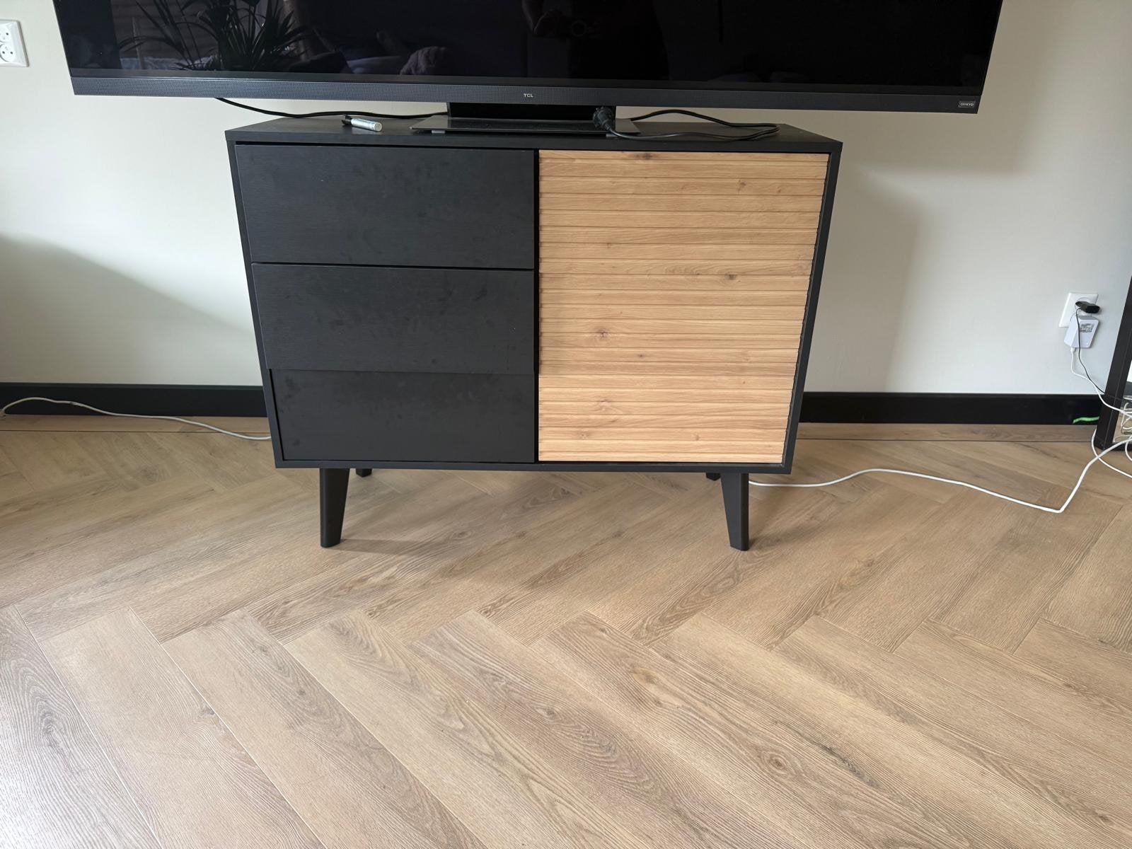 Meubella Palladium dressoir – zwart eiken – 104 cm, Huis en Inrichting, Ophalen, 100 tot 150 cm, Eikenhout, Met lade(s)