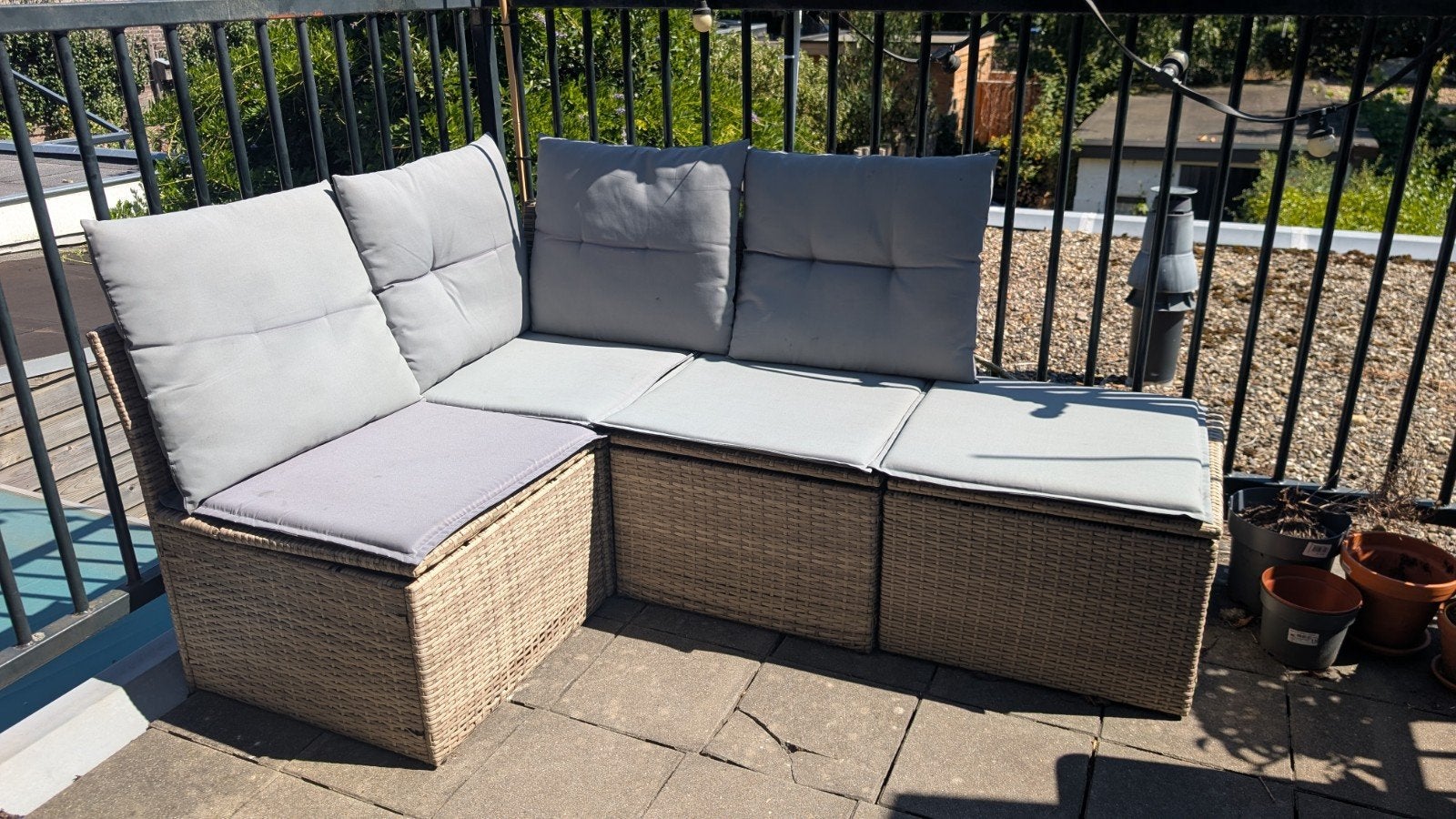 vidaXL 4-delige Loungeset met kussens - poly-rattan - grijs, Ophalen, 4 zitplaatsen, Gebruikt, Loungeset
