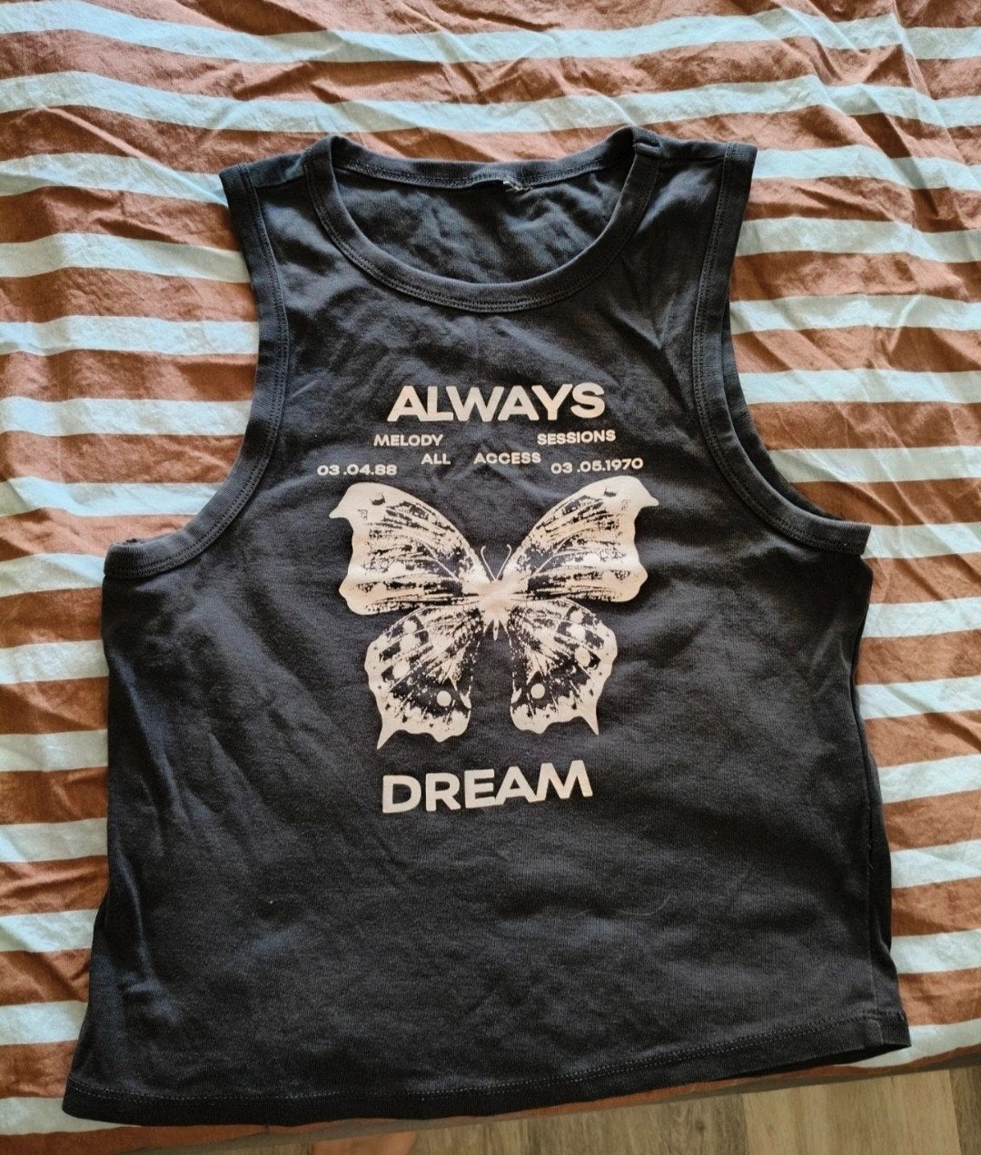 Y2K Grunge Vlinder Crop Top - Donkergrijs Mouwloos Tanktop M, Kleding | Dames, Ophalen of Verzenden, Maat 38/40 (M)