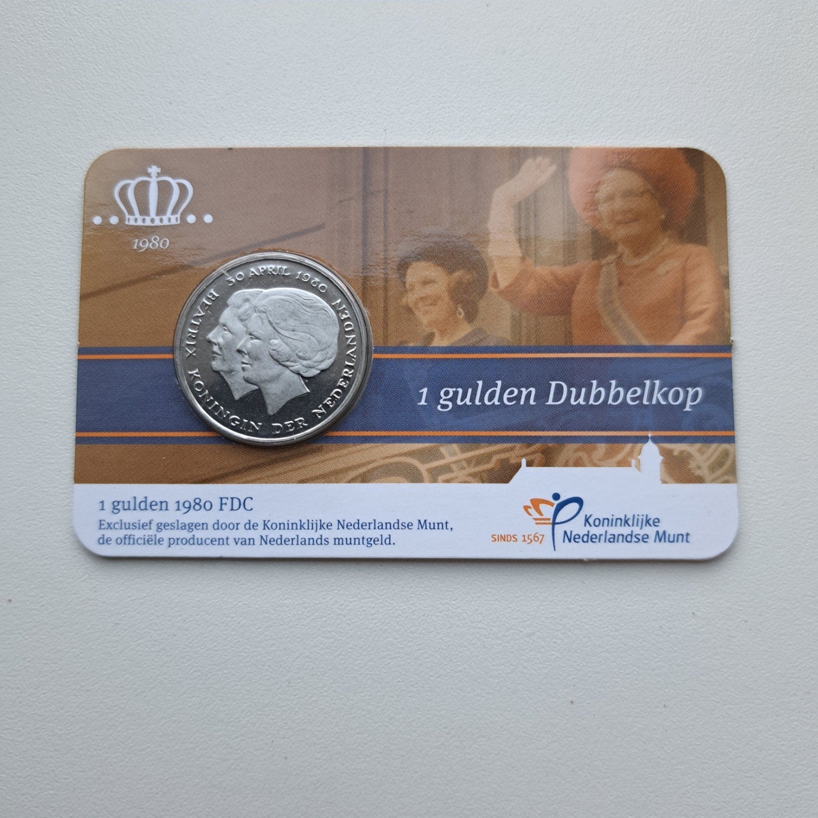 Coincard Dubbelkop 1 gulden 1980 KNM - FDC, Ophalen of Verzenden, Koningin Beatrix, 1 gulden, Losse munt