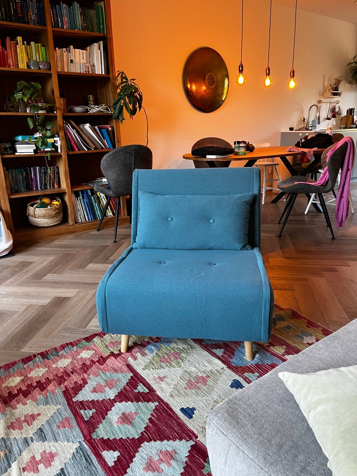 Compacte slaapbank/bedbank - Blauw, Huis en Inrichting, Ophalen, Blauw, 190 cm of minder, Zo goed als nieuw