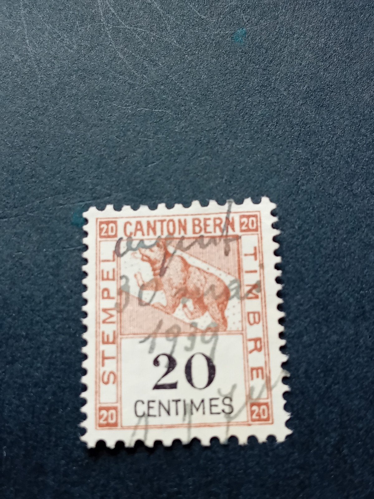 Zwitserse postzegel 20 Centimes Canton Bern 1939, Ophalen of Verzenden, T/m 1940, Gestempeld