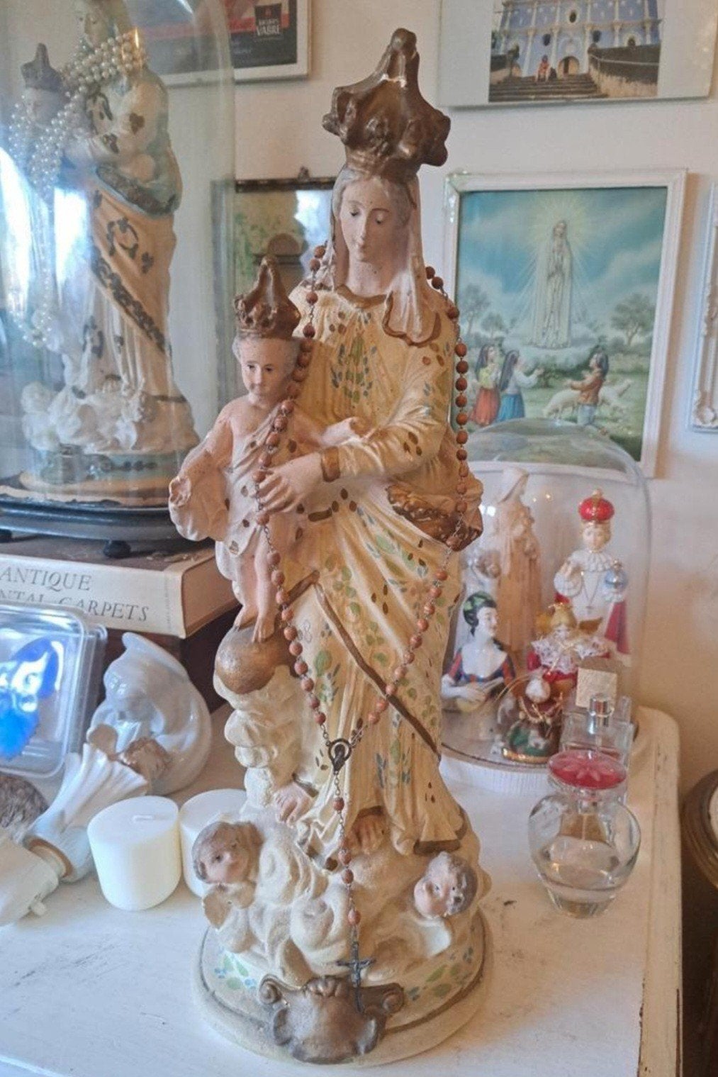Prachtig oud beeld Maria met kindje Jezus kroontjes, Ophalen of Verzenden
