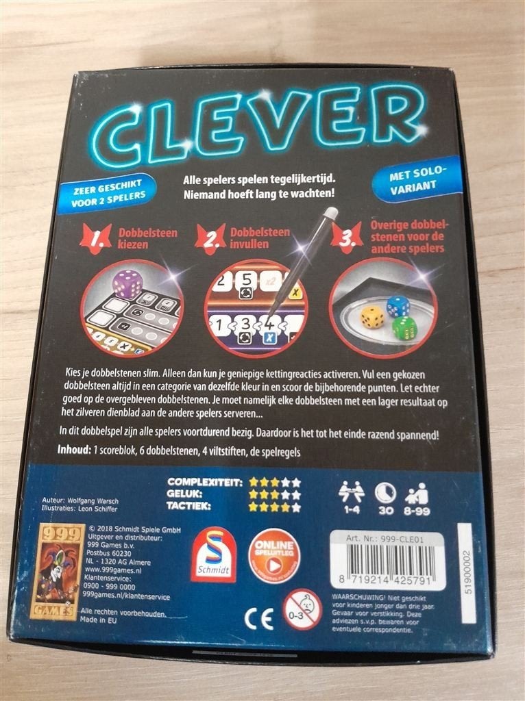 Clever Dobbelspel - 999 games - s4053, Verzenden, Zo goed als nieuw