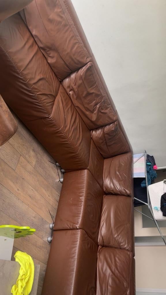Comfortabele Leren Hoekbank - Bruin, Huis en Inrichting, Banken | Bankstellen, Gebruikt, Hoekbank, Vierpersoons of meer, 300 cm of meer