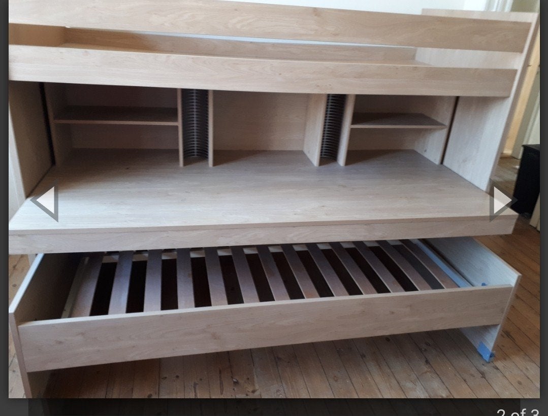 Halfhoogslaper met bureau en uitschuifbed, Ophalen, Gebruikt, 90 cm, Eenpersoons