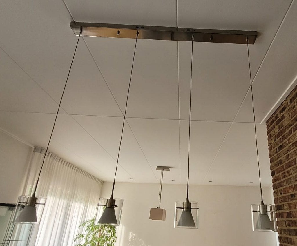 Design hanglamp Seed Design – 4-lichts geborsteld staal, Ophalen, Zo goed als nieuw, Glas, SeedDesign