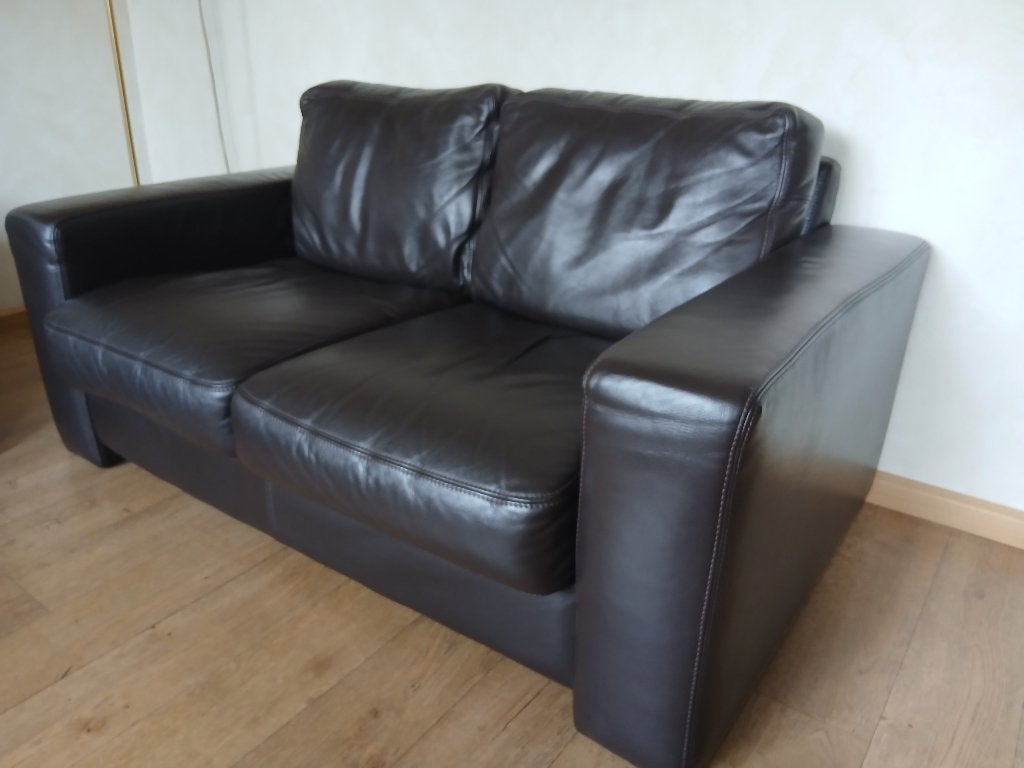 Leren 2 zits bank, Ophalen, Gebruikt, 150 tot 200 cm, Tweepersoons