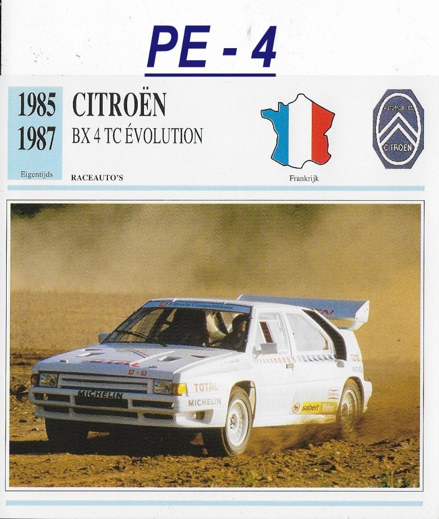 Pe4 autokaart citroen bx tc evolution ( 1985 - 1987 ), Verzamelen, Ophalen of Verzenden, Zo goed als nieuw, Auto's