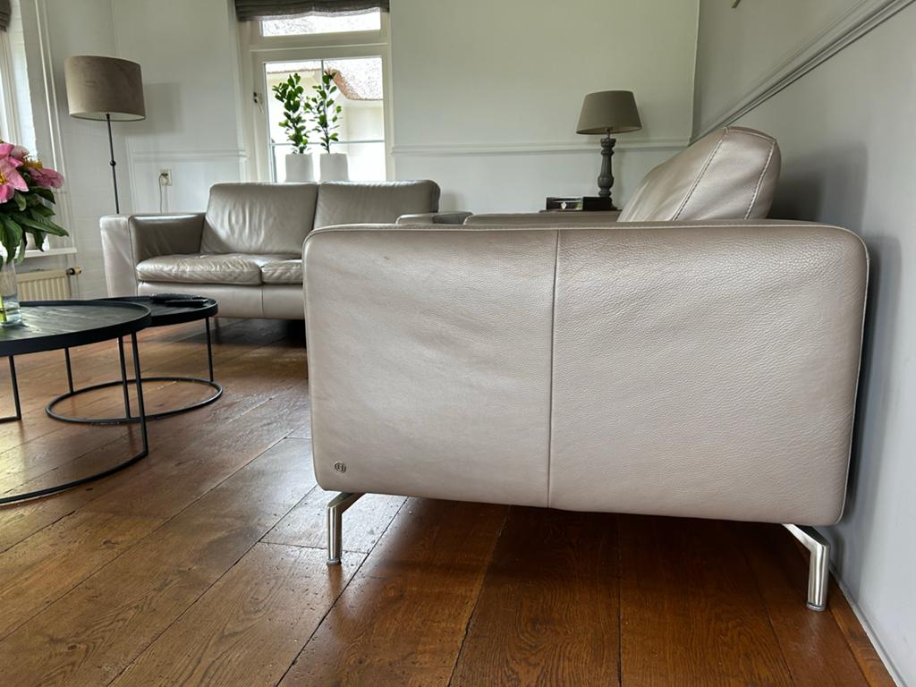 GRATIS Natuzzi Bankstel 2 maal 2,5-zits - Champagne Metallic, Huis en Inrichting, Ophalen, Gebruikt, Driepersoons, Rechte bank
