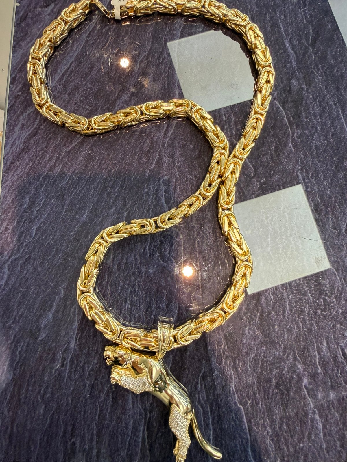 Prachtige 14k gouden koningsketting met leeuw hanger | 65 cm, Ophalen of Verzenden, Nieuw, Goud