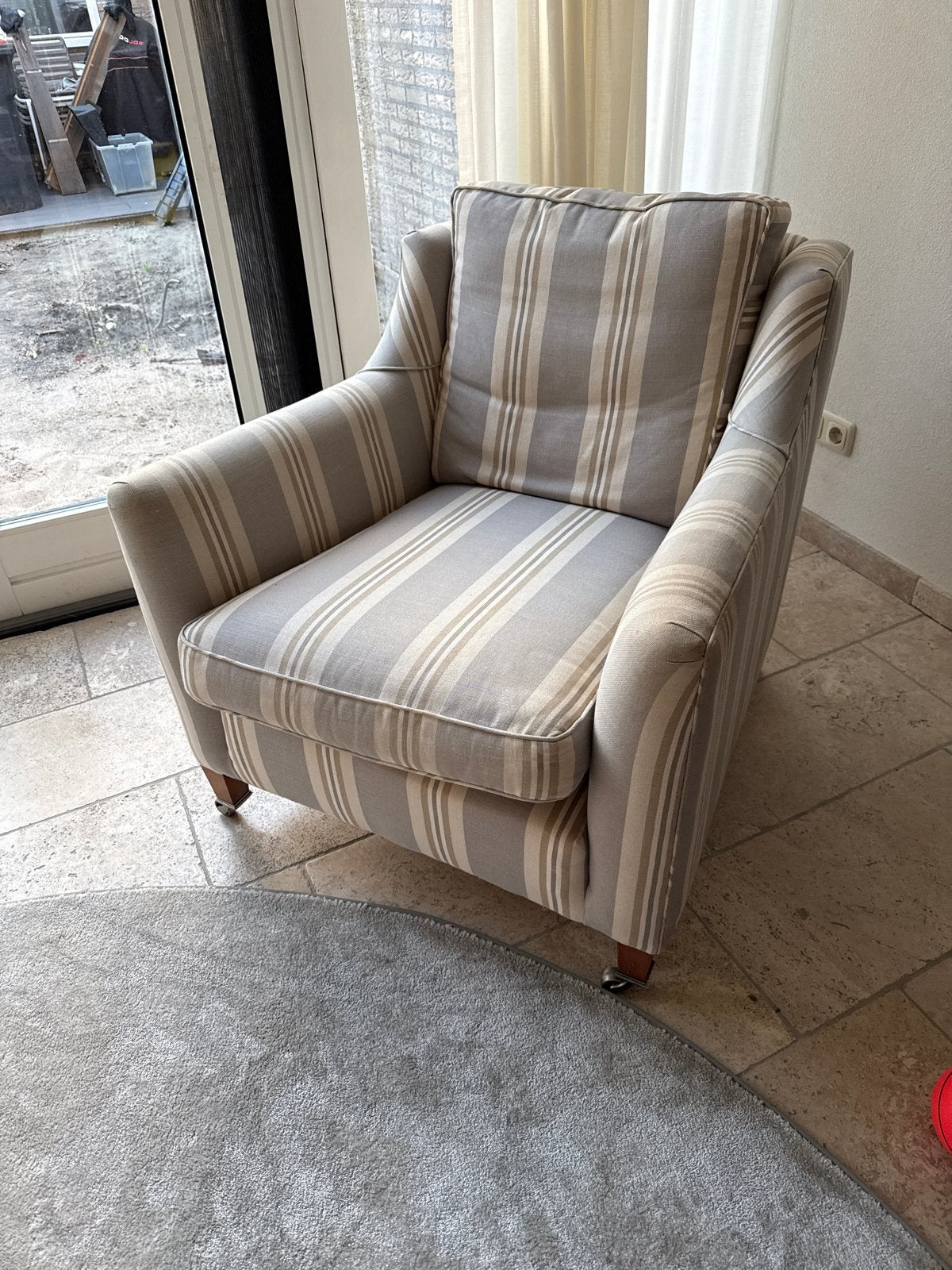 Luxe Duresta fauteuil - gestreept, zo goed als nieuw, Ophalen of Verzenden, Zo goed als nieuw, Stof, 75 tot 100 cm