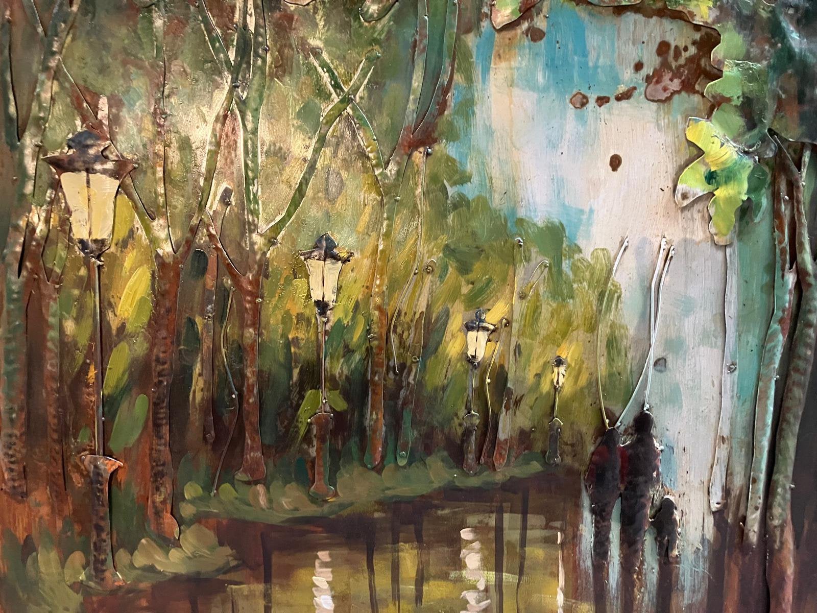 Prachtig schilderij uitgevoerd in metaal reliëf, Antiek en Kunst, Ophalen, Landschap