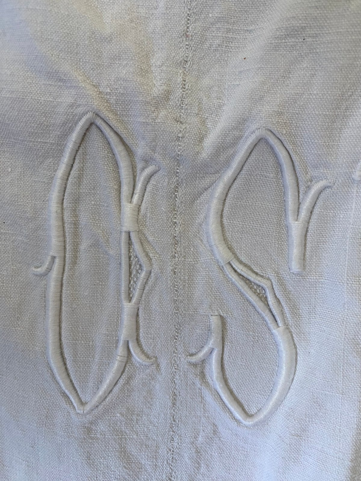 Groot antiek linnen laken met monogram, Antiek en Kunst, Ophalen of Verzenden