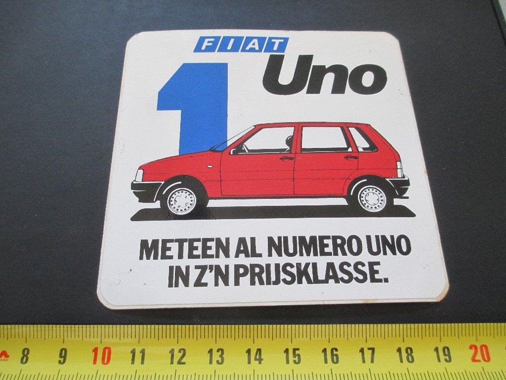 sticker FIAT 1  UNO meteen al numero uno in z'n prijsklasse*, Ophalen, Zo goed als nieuw