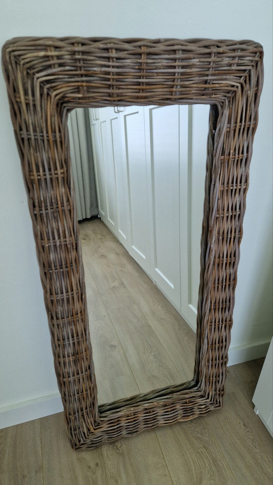 Rotan spiegel 120 x 55 cm, zowel horizontaal als verticaal, Ophalen, 100 tot 150 cm, Zo goed als nieuw, Rechthoekig