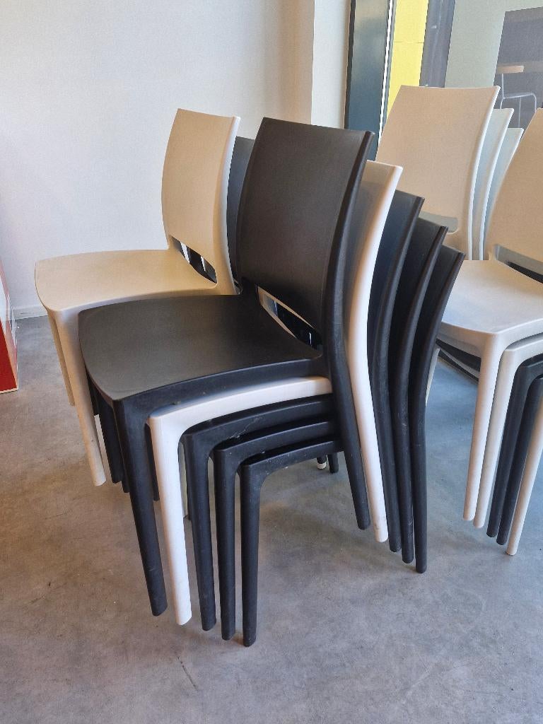 5x kantinestoel / horecastoel / tuinstoel stapelbaar, Huis en Inrichting, Stoelen, Ophalen, Kunststof, Wit, Industriestraat 5