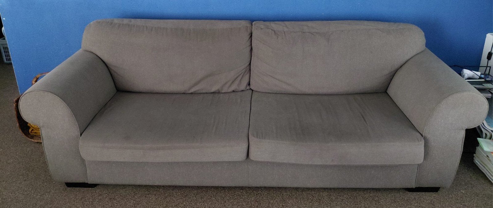3 zits bank + comfortabele grijze fauteuil, Ophalen, Gebruikt, 75 tot 100 cm, Tijdloos