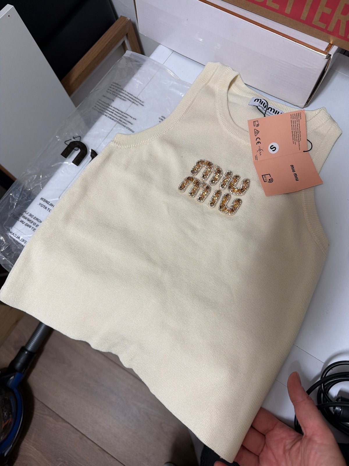 Miu Miu Top - Maat S, Beige, Ophalen of Verzenden, Zo goed als nieuw, Maat 36 (S)