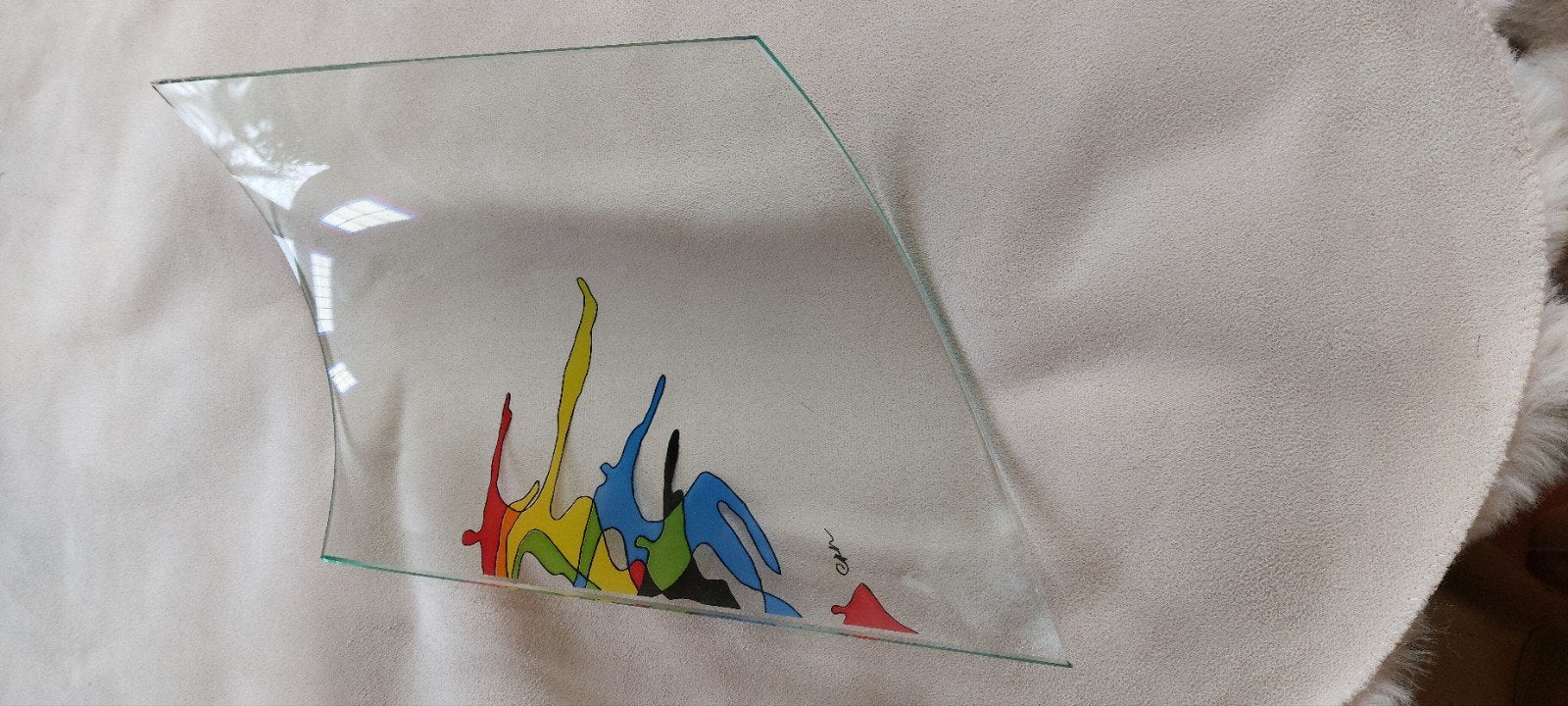 Mooie glazen kunstschaal CAN, aparte vorm., Ophalen of Verzenden, Zo goed als nieuw, Glas, Overige typen