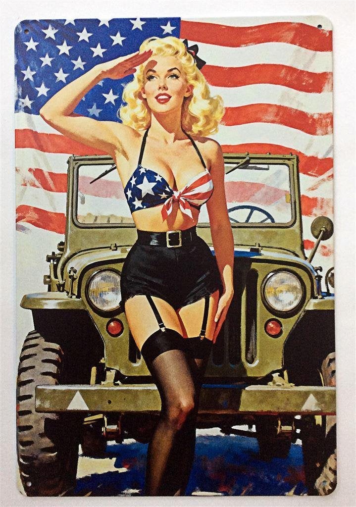 Willys Jeep sexy Leger pin up Metalen Wandbord willy\'s, Verzenden, Amerika