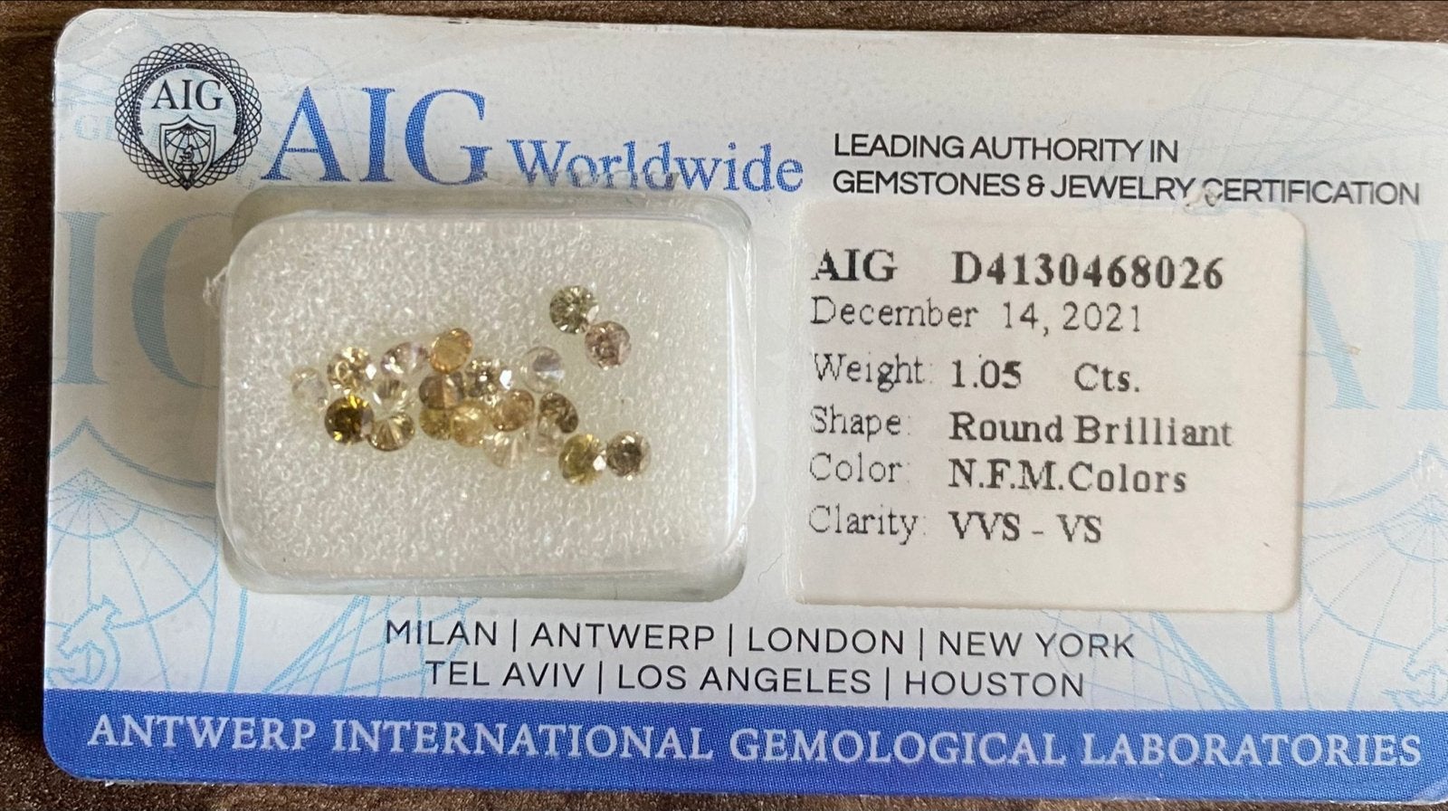 20 Natuurlijke Diamanten - 1.05 Ct. - AIG Certificaat, Ophalen of Verzenden, Nieuw