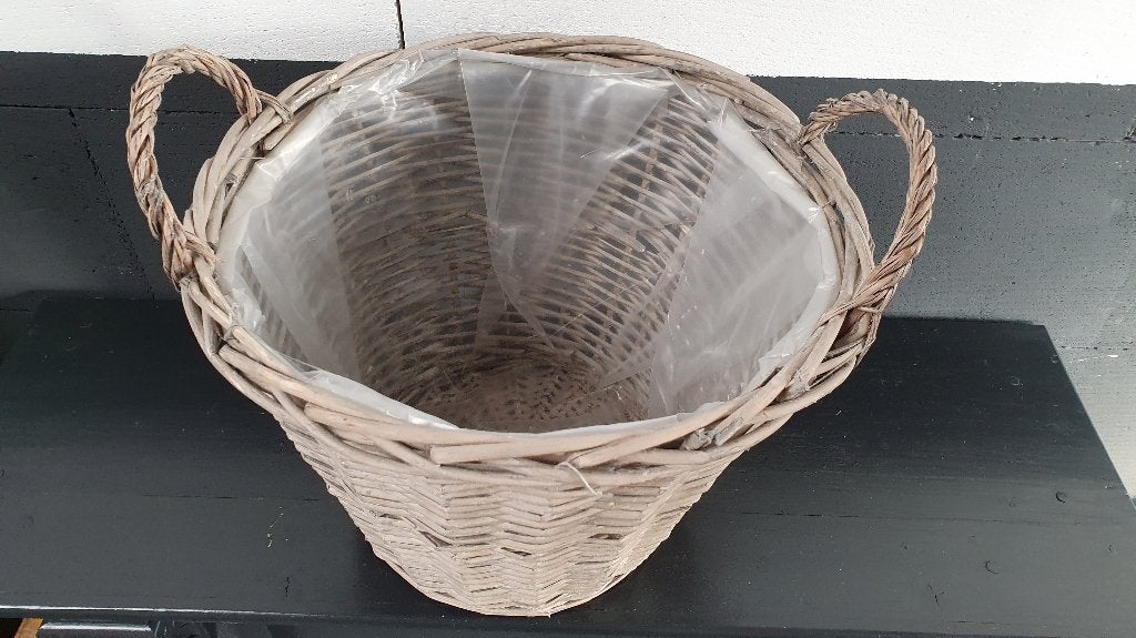 Brocante ronde rieten mand wasman, rotan mand hengsels. S26, Tweedehands verkoop, Tweedehands verkoop, Gebruikt, Rond
