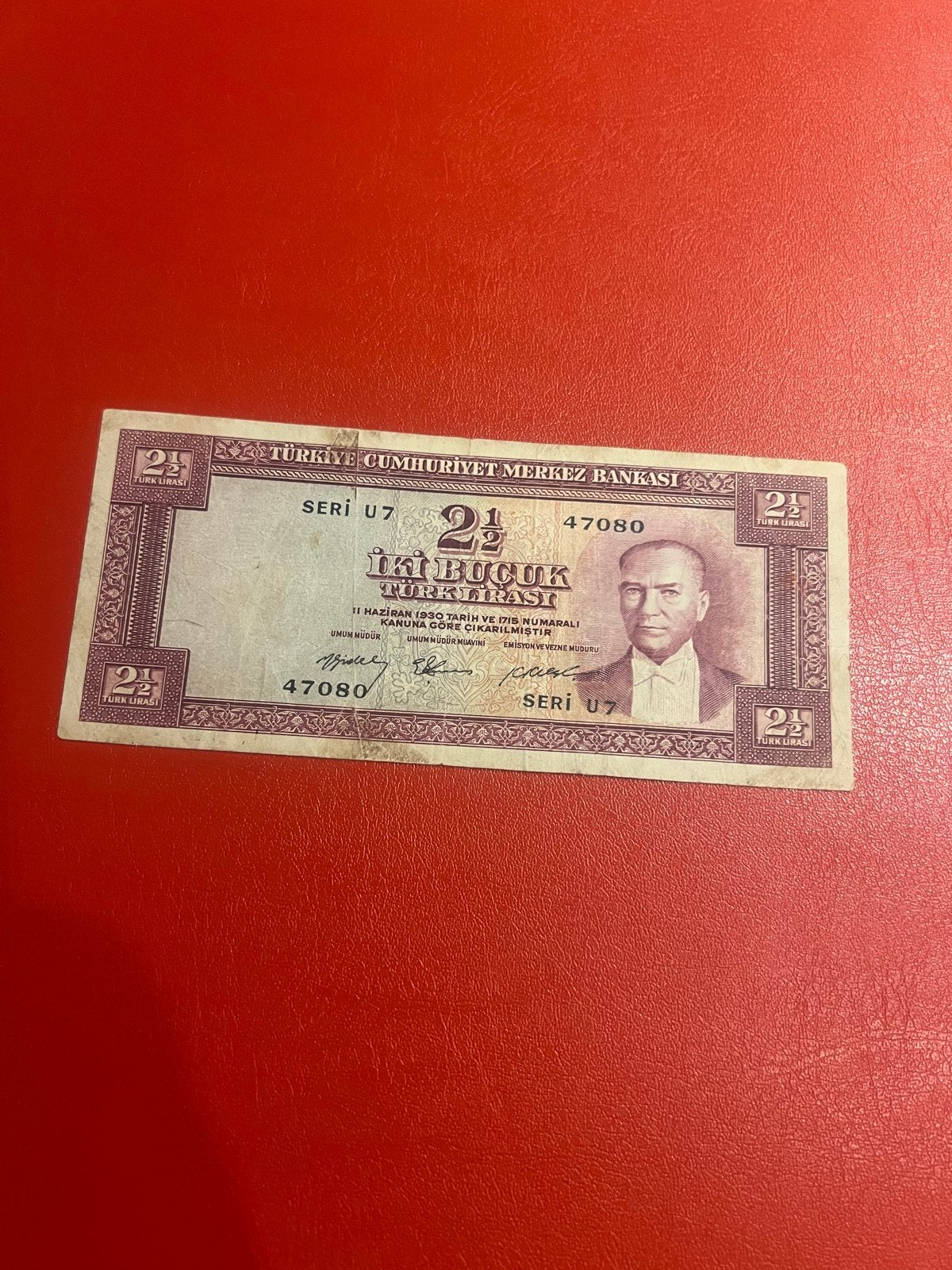 Turkije 2.5 Lira biljet met president Ataturk, Ophalen of Verzenden, Overige landen, Los biljet