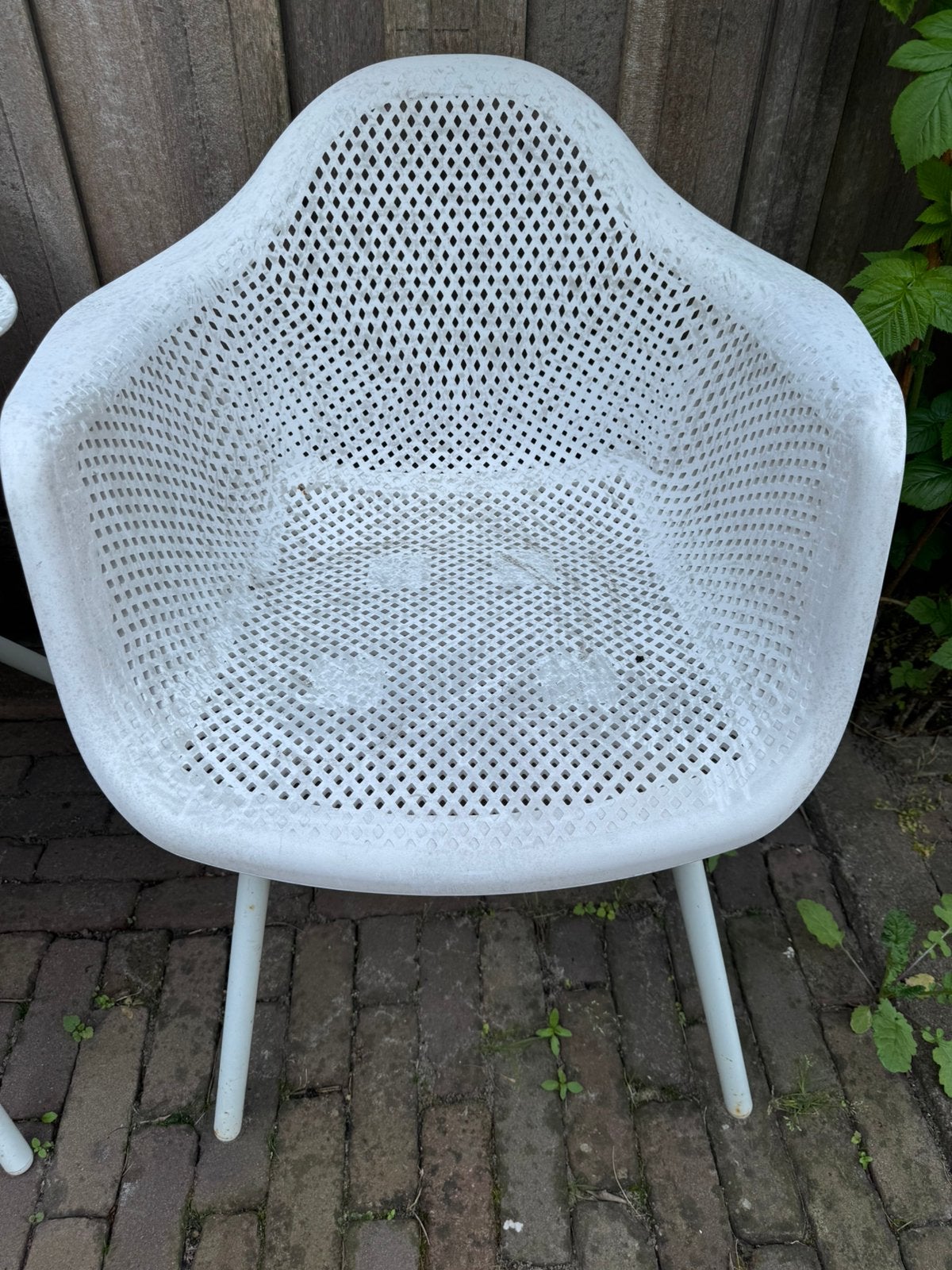 4 witte tuinstoelen, Ophalen, Gebruikt, Kunststof