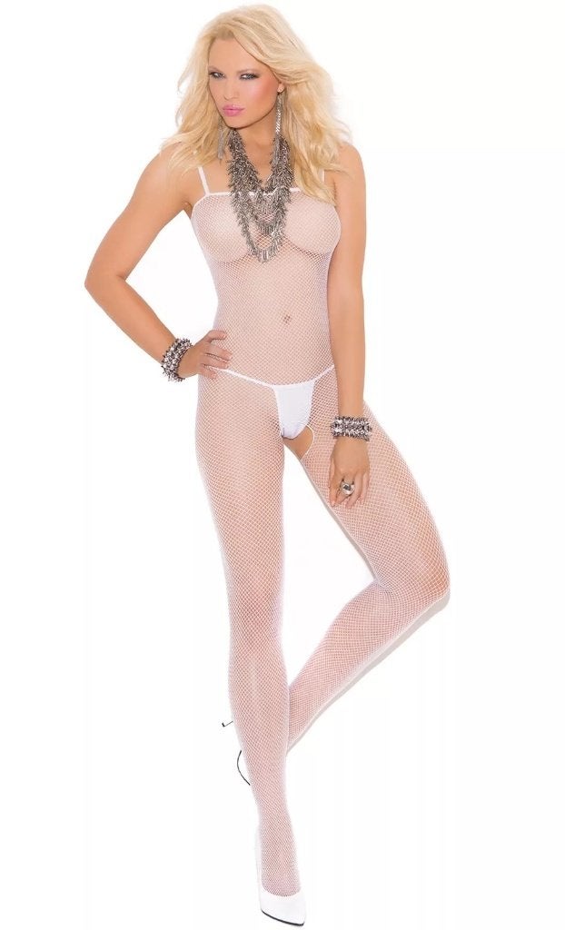 Naadloze visnet bodystocking Kleur Wit met open kruis (587), Jamais Vu, Ophalen of Verzenden, Zwart, Body of Korset