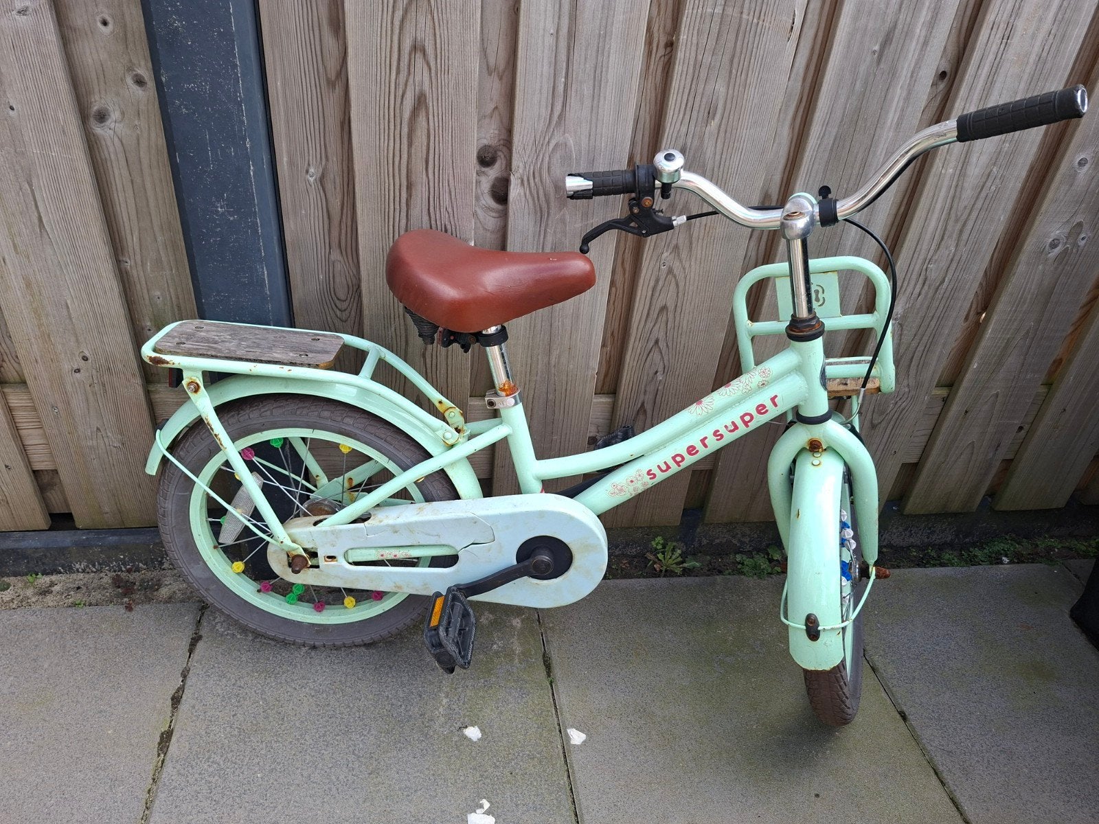 Kinderfiets Supersuper 16 inch - Mintgroen, Fietsen en Brommers, Ophalen, Terugtraprem, Supersuper, 16 tot 20 inch