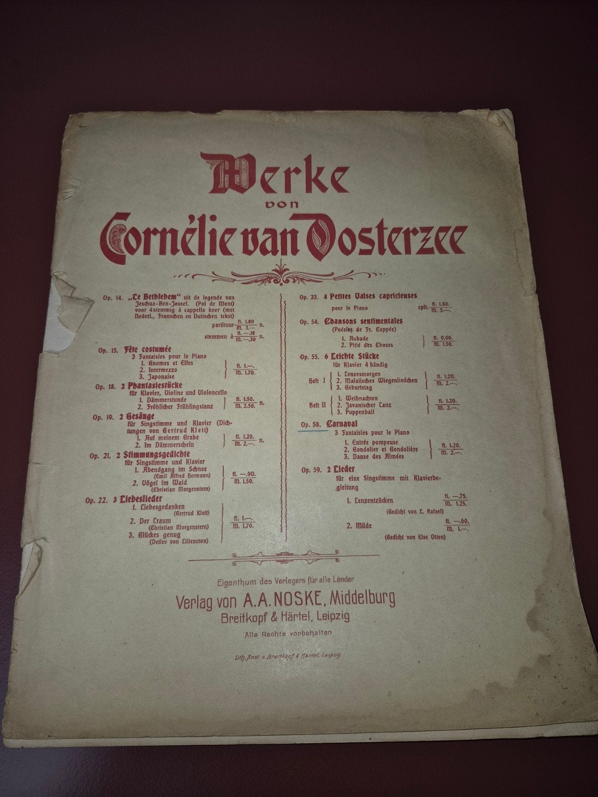 Werken van Cornélie van Oosterzee - Oude bladmuziek, Gebruikt, Klassiek, Ophalen of Verzenden, Artiest of Componist