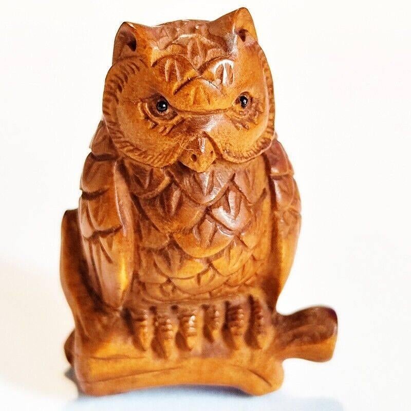 Houten Netsuke van een uil Japan, Ophalen of Verzenden