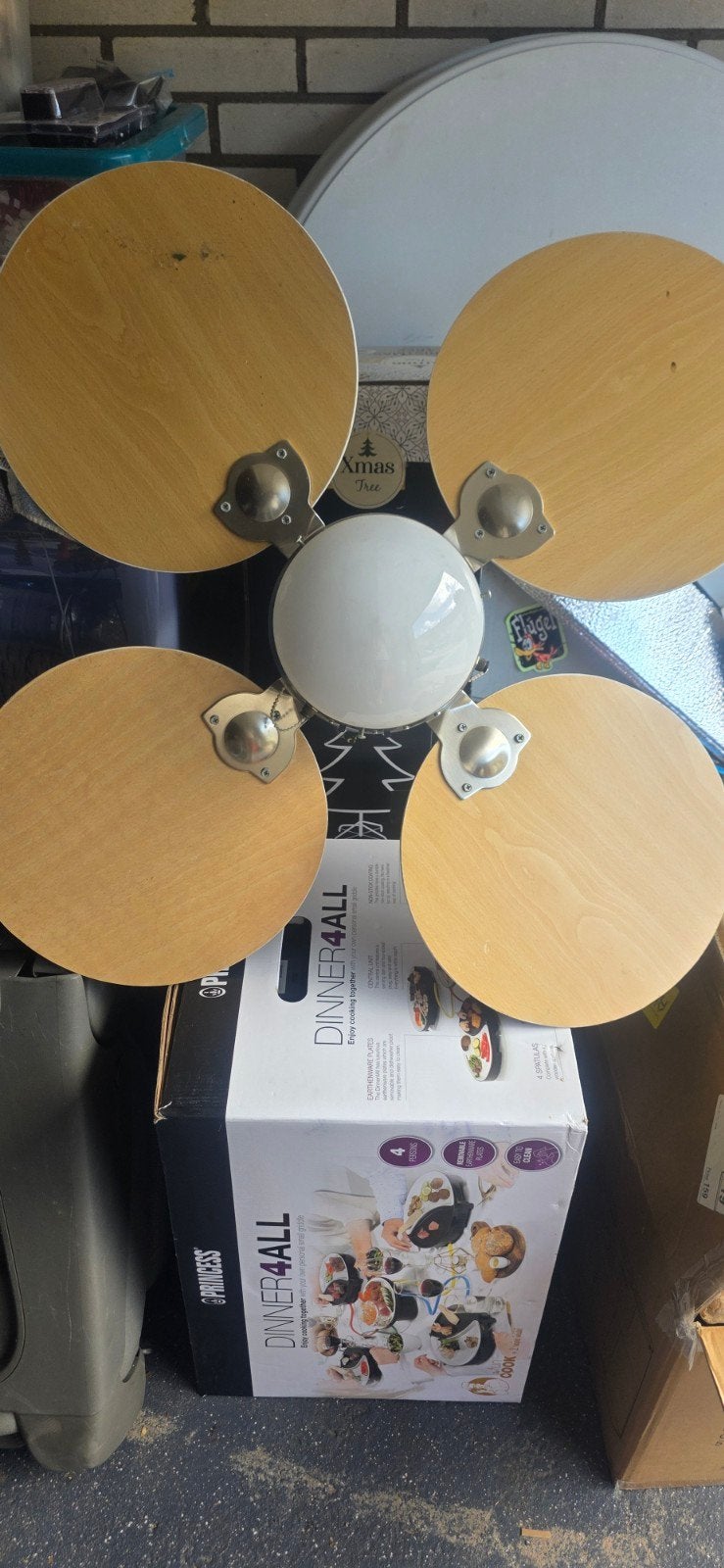 Plafondventilator met verlichting en houten bladen, Ophalen, Overige merken, Gebruikt, Hout
