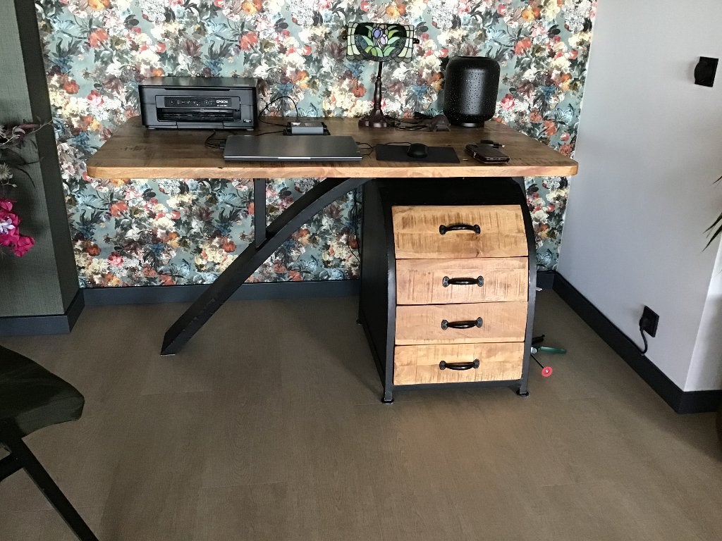 Bureau van staal en mango hout Barak7 zware kwaliteit, Ophalen, Met lades, 143 cm, Vintage