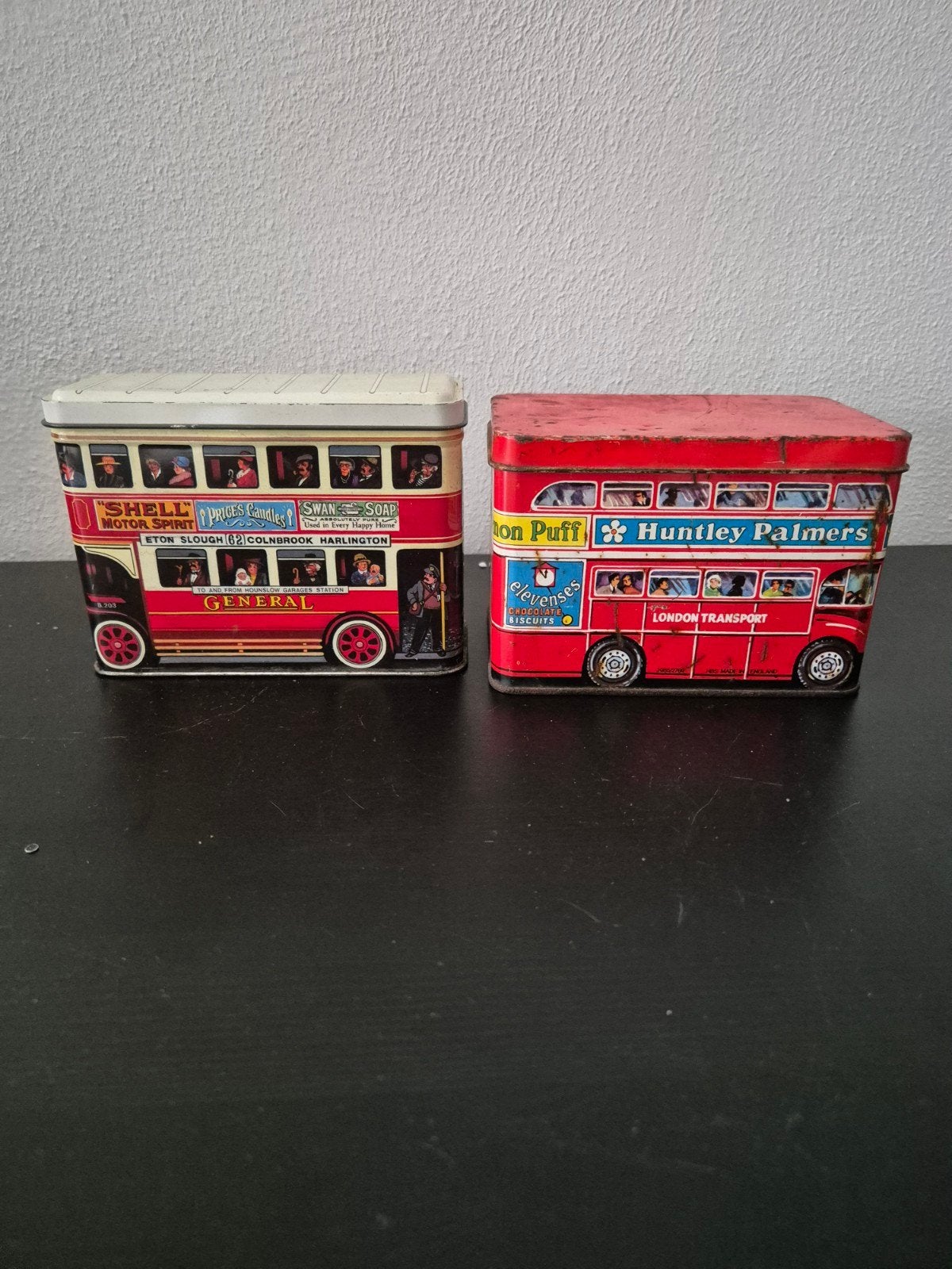 Vintage blikken bussen in de vorm van Londense bussen, Ophalen of Verzenden, Gebruikt