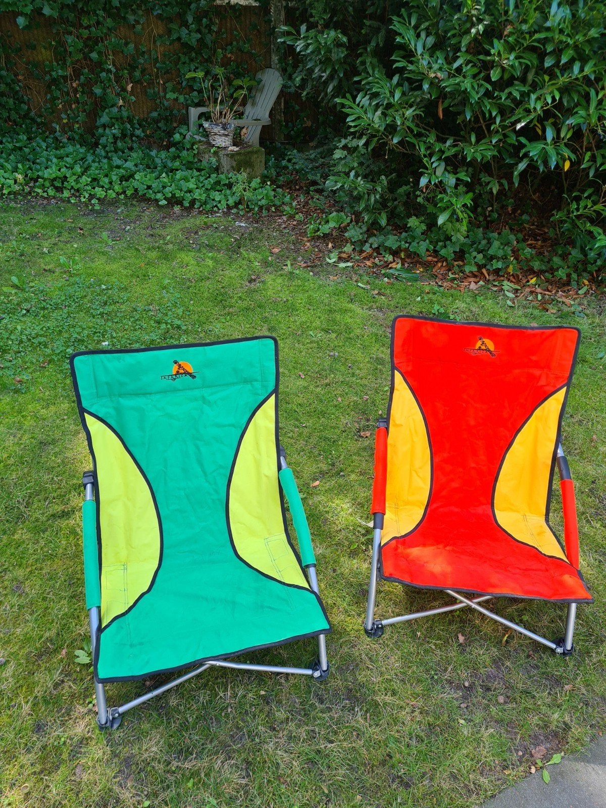 2 Safari stoelen, opvouwbaar, groen en oranje, Ophalen of Verzenden