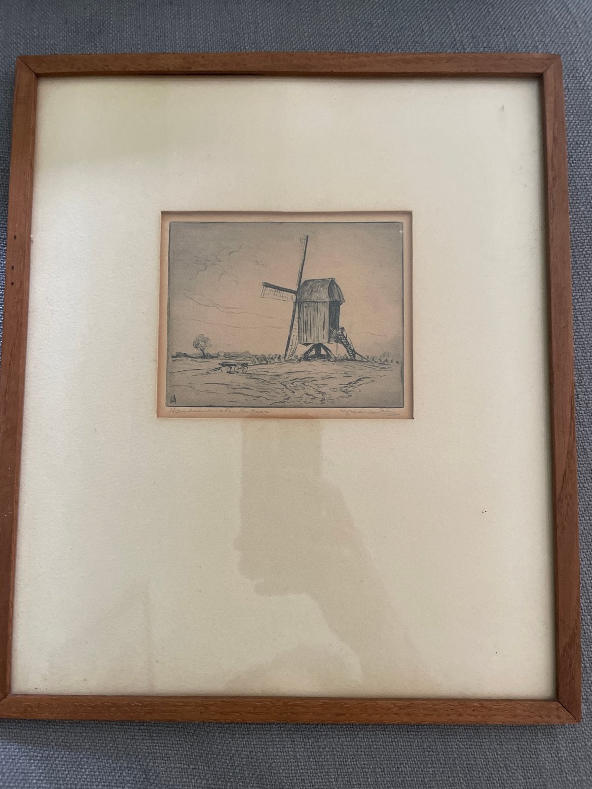 Ets van Johan Hemkes - Molenlandschap, Antiek en Kunst, Ophalen, Ets, Gesigneerd, Landschap