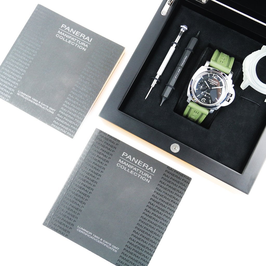 Panerai Luminor 8 Days GMT Dot dial 44 (Zeer goed/ 2008), Overige merken, Staal, Polshorloge, Kunststof