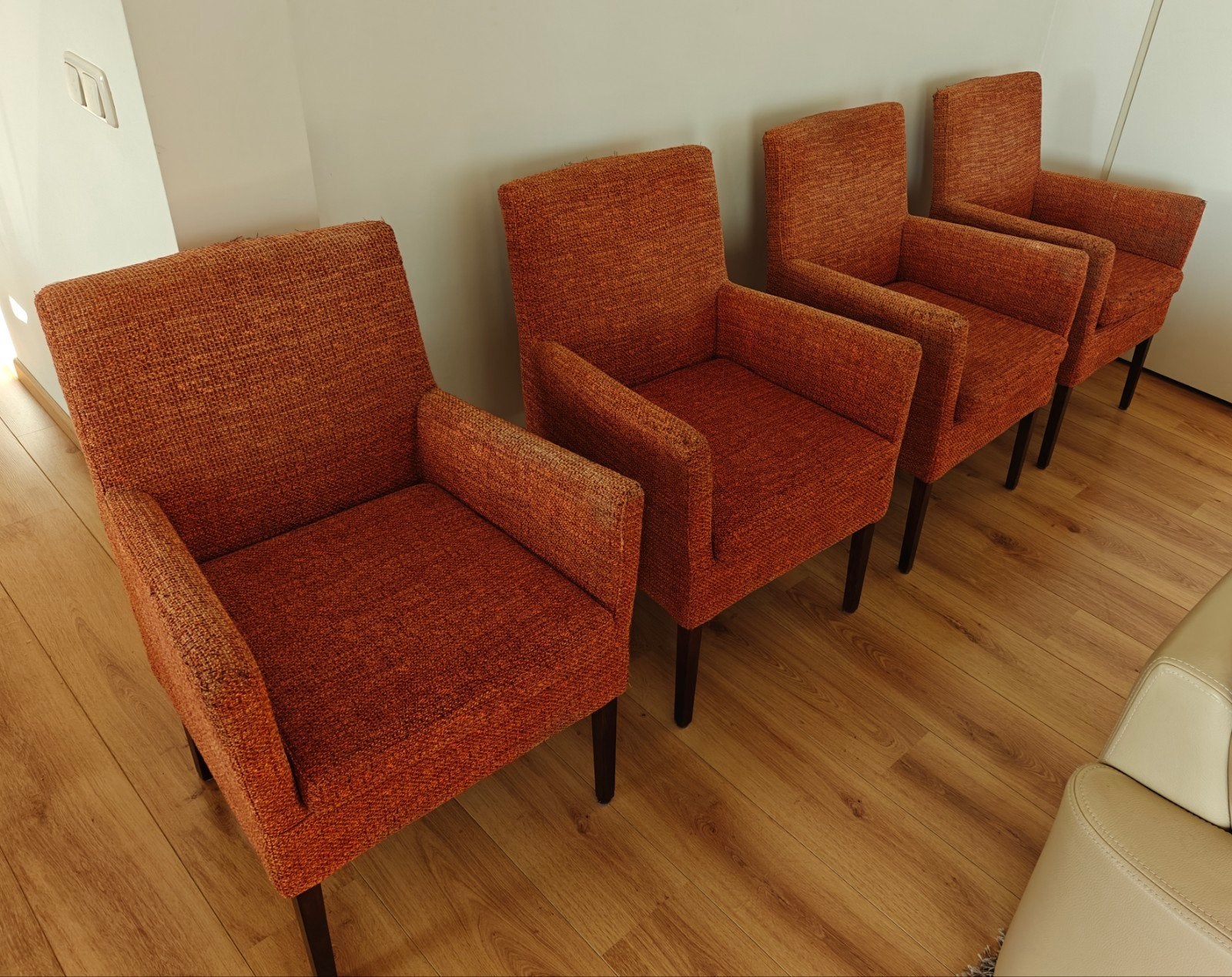 4 oranje stoelen - doe een bod!, Ophalen of Verzenden