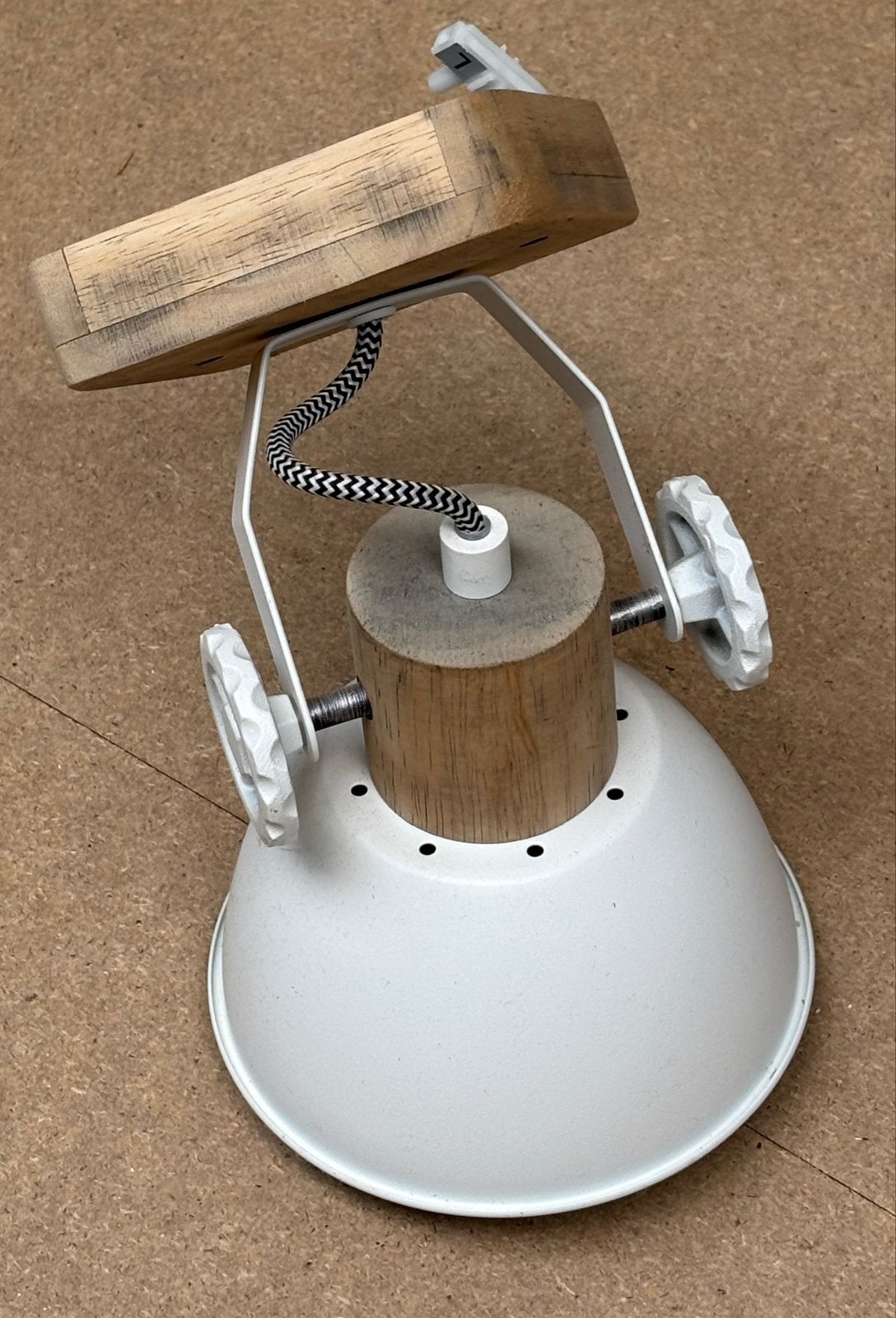 Industriële tafellamp met houten accenten, Ophalen, Wit, Overige merken, Industrieel