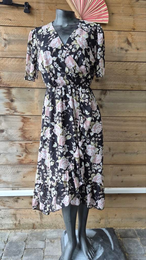Lange jurk met ongelijke zoom - Flamant Rose - Maat L, Kleding | Dames, Jurken, Ophalen of Verzenden