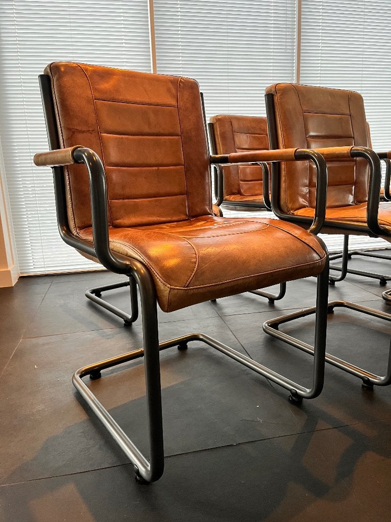 (buffel) leder eetkamer stoelen 6 stuks, Huis en Inrichting, Stoelen, Gebruikt, Vijf, Zes of meer stoelen, Leer, Bruin, Ophalen