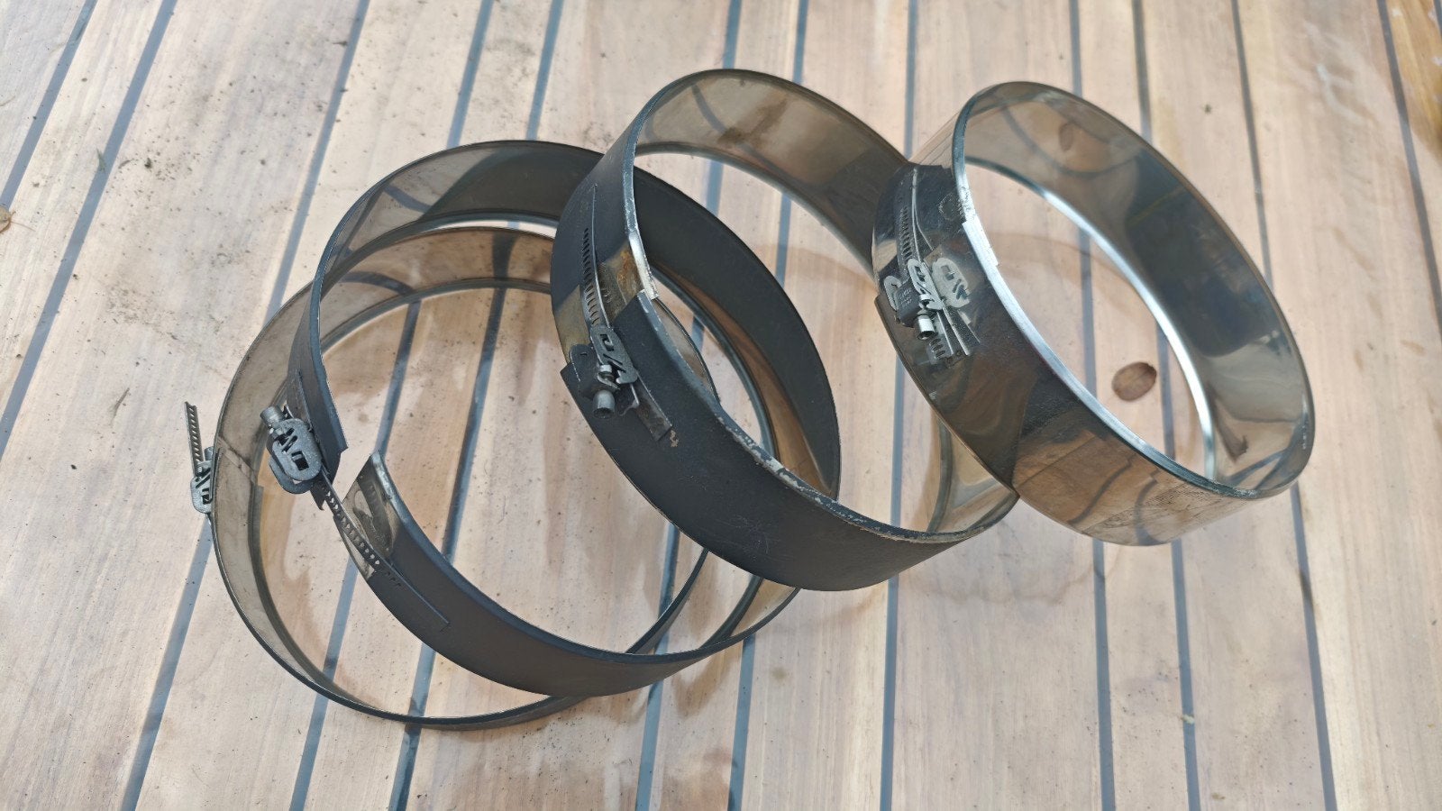 4x schoorsteenpijp koppelband RVS, Gebruikt, Minder dan 30 cm, Overige typen, Minder dan 60 cm